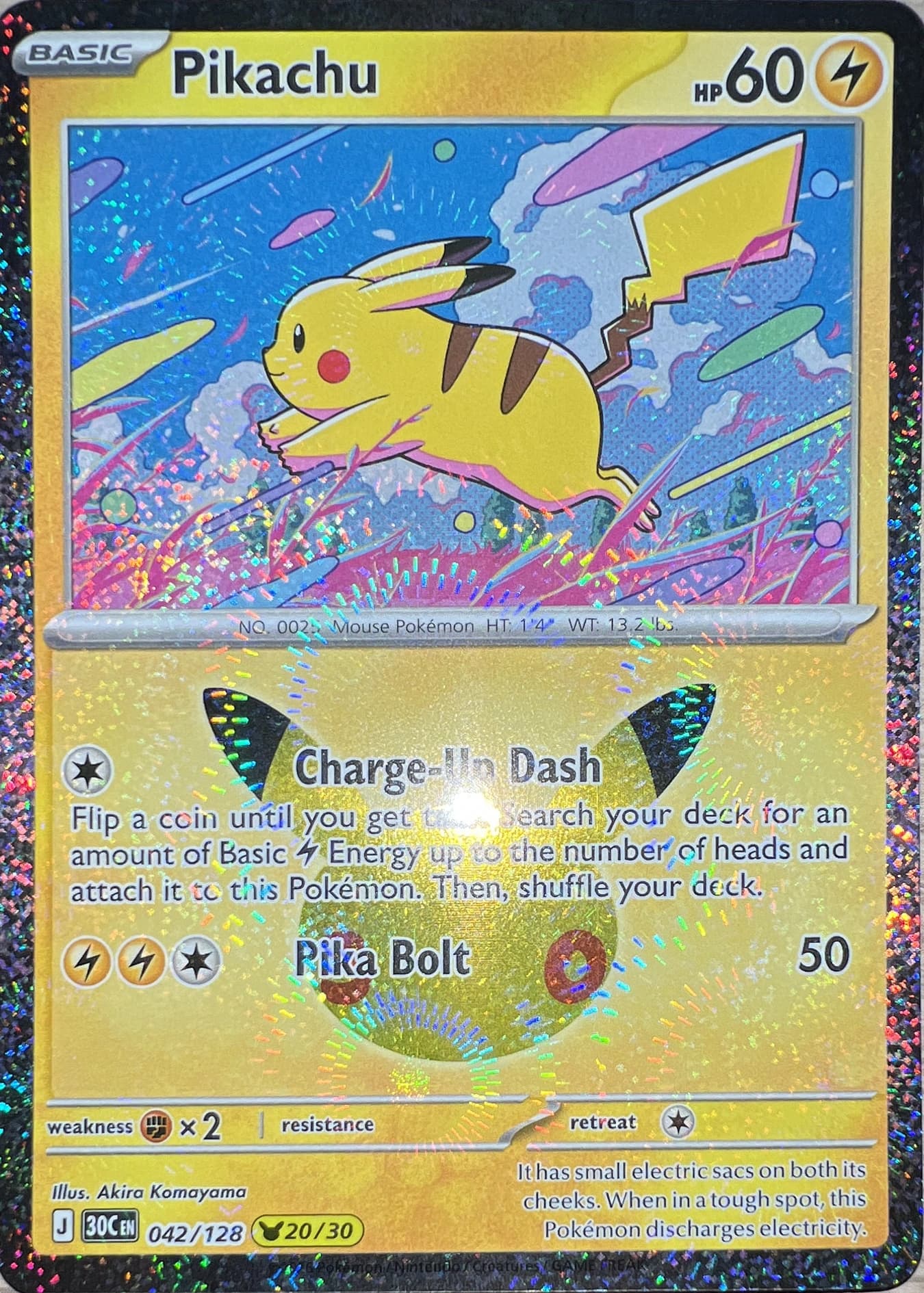 Pikachu 042/128, cropped from the original high-resolution Grader photo