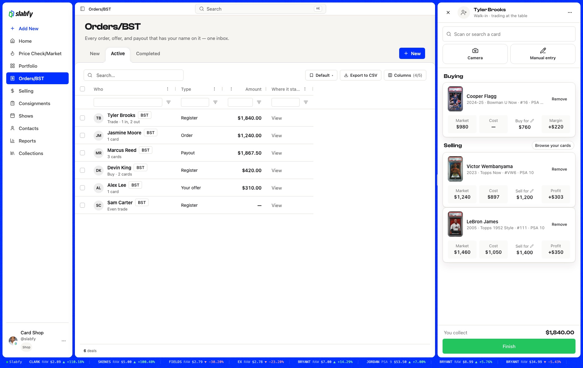 Slabfy Buy, Sell, Trade POS on the web: One cart per person, on your phone or at the counter. Trade math, offers, and every way they pay, all in one place.